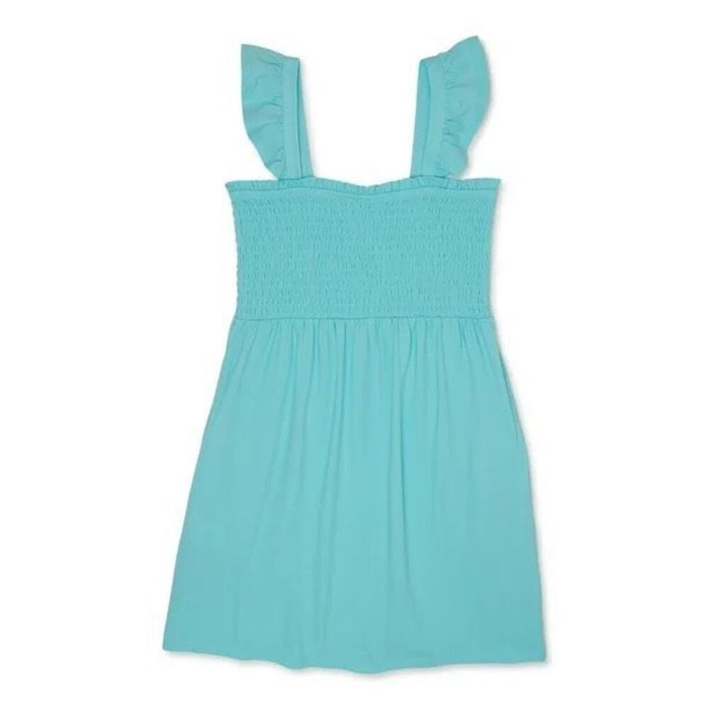 Wonder Nation Girls Aqua Reef Green Smocked Bodice Dress Size 6-6X Cotton Blend